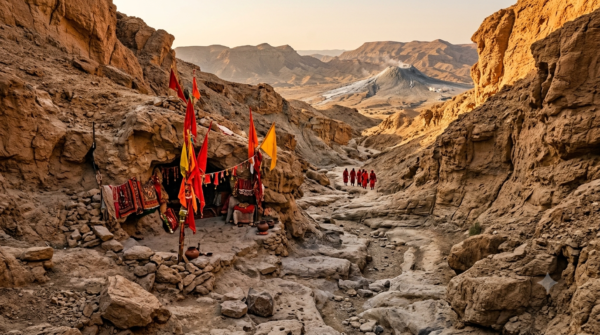 Hinglaj Mata Temple cave shrine in Hingol National Park, Balochistan, at sunrise