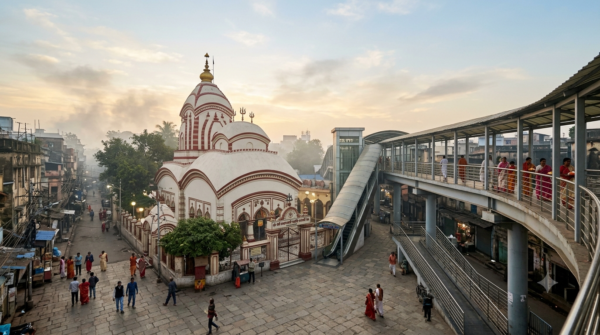 Kalighat Temple Darshan Guide – Kali Temple shikhara and courtyard in Kolkata, West Bengal