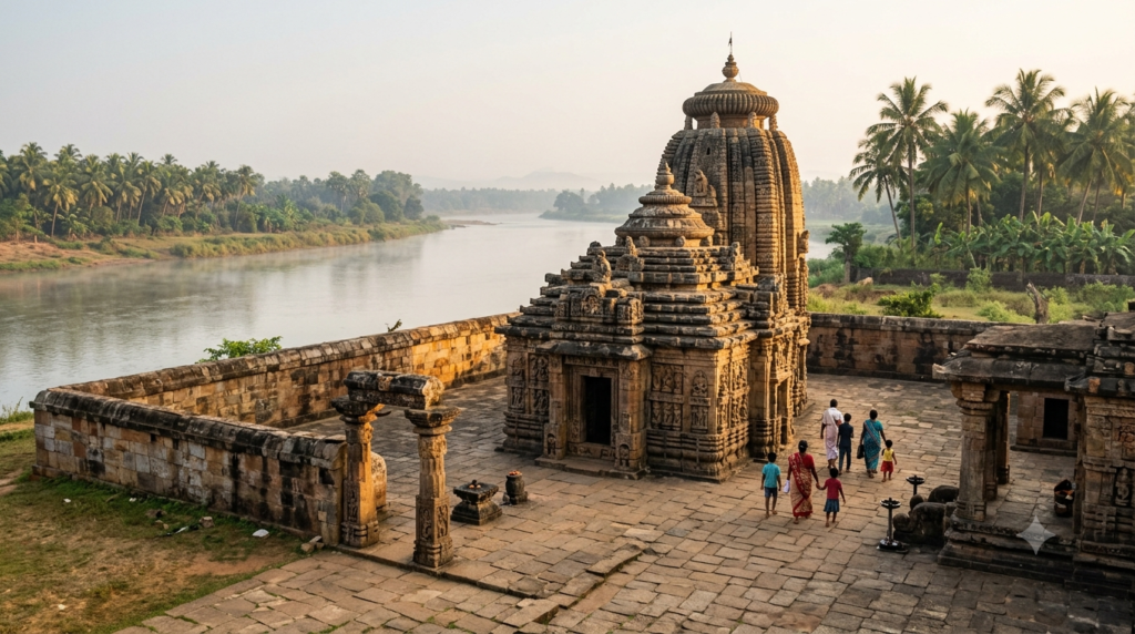 Mangala Temple Kakatpur Darshan: Kalinga-style Maa Mangala shrine with distant devotees in Odisha