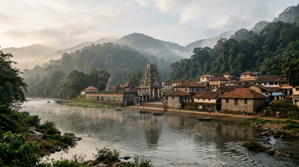 Sringeri Temple Accommodation Rooms near Sharada Peetham beside the Tunga River