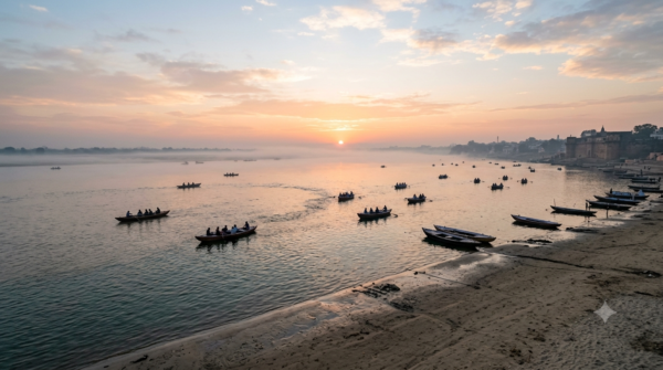 Triveni Sangam Allahabad Travel: sunrise boats at the Ganga-Yamuna confluence in Prayagraj