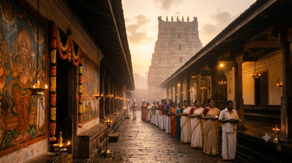 Attukal Bhagavathy Temple Darshan at sunrise with devotees, Thiruvananthapuram