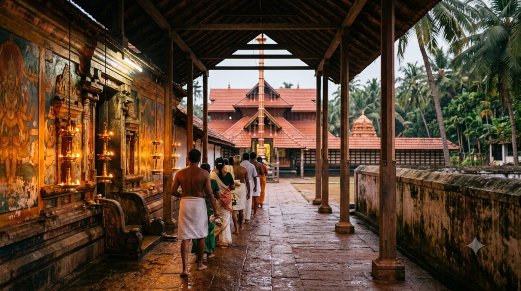 Chottanikkara Temple Darshan Timings – devotees at the Kerala Bhagavathy shrine at dawn