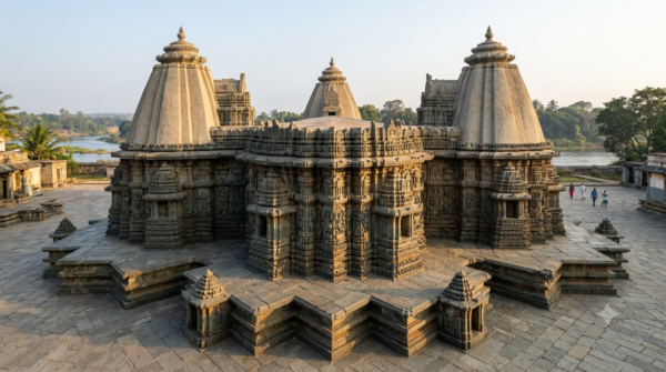Lakshmi Narasimha Temple Bhadravati Hoysala soapstone shrine with star-shaped platform and carved walls