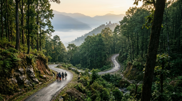 Neelkanth Mahadev Temple darshan — forested hillside approach above Rishikesh, Uttarakhand