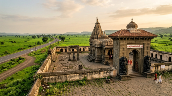 Ranjangaon Ganpati Temple darshan: Mahaganapati shrine gate off the Pune highway