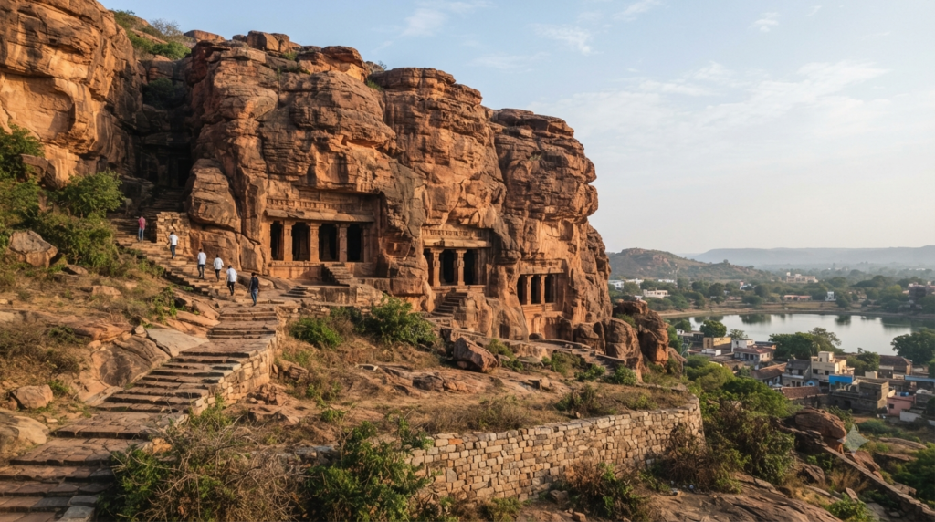 Badami Cave Temples red sandstone caves and heritage steps in Karnataka