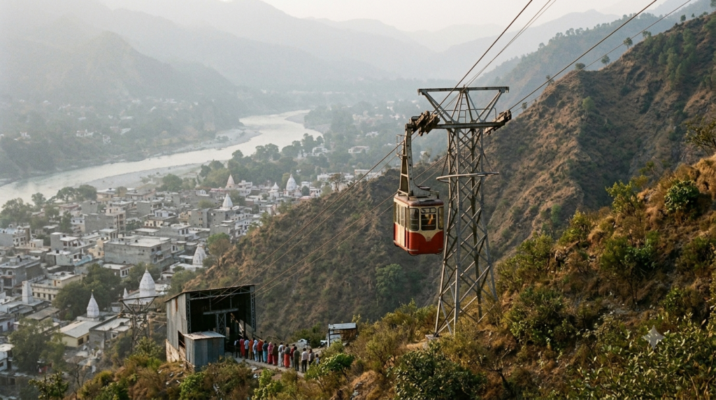 Pilgrims boarding the Udan Khatola cable car for Chandi Devi Temple Darshan on Neel Parvat, Haridwar