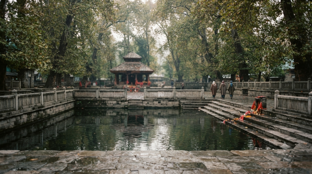 Kheer Bhawani Temple Srinagar pilgrimage scene beside the sacred spring in Tulmulla, Kashmir