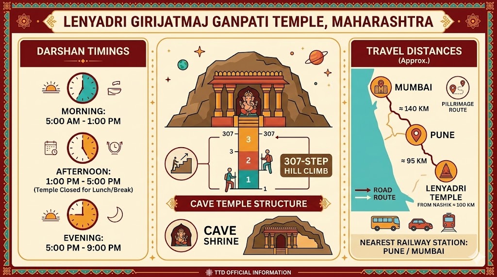 Lenyadri Girijatmaj Ganpati temple darshan guide infographic