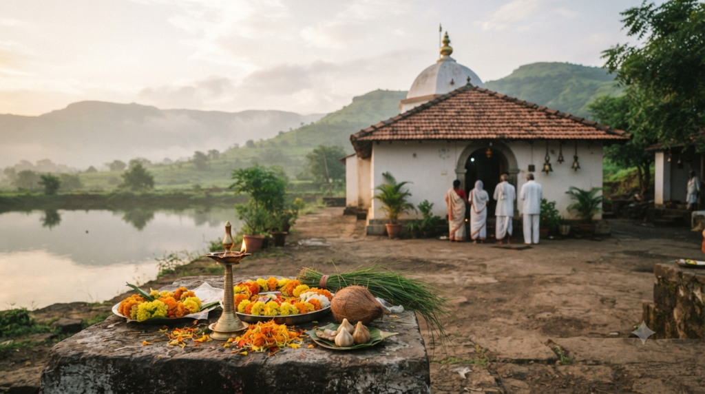 Mahad Ganpati Temple darshan queue at the Varadvinayak shrine in Khalapur, Raigad district