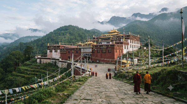 Rumtek Buddhist Monastery visitor approach near Gangtok, Sikkim