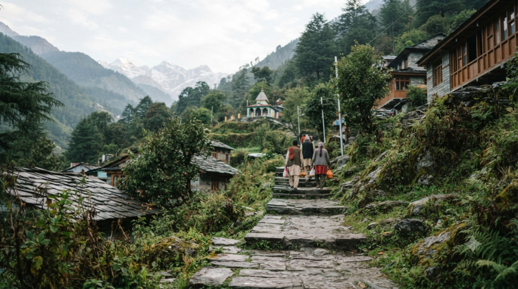 Vriddha Badri Darshan Guide showing a Himalayan temple approach near Animath and Joshimath