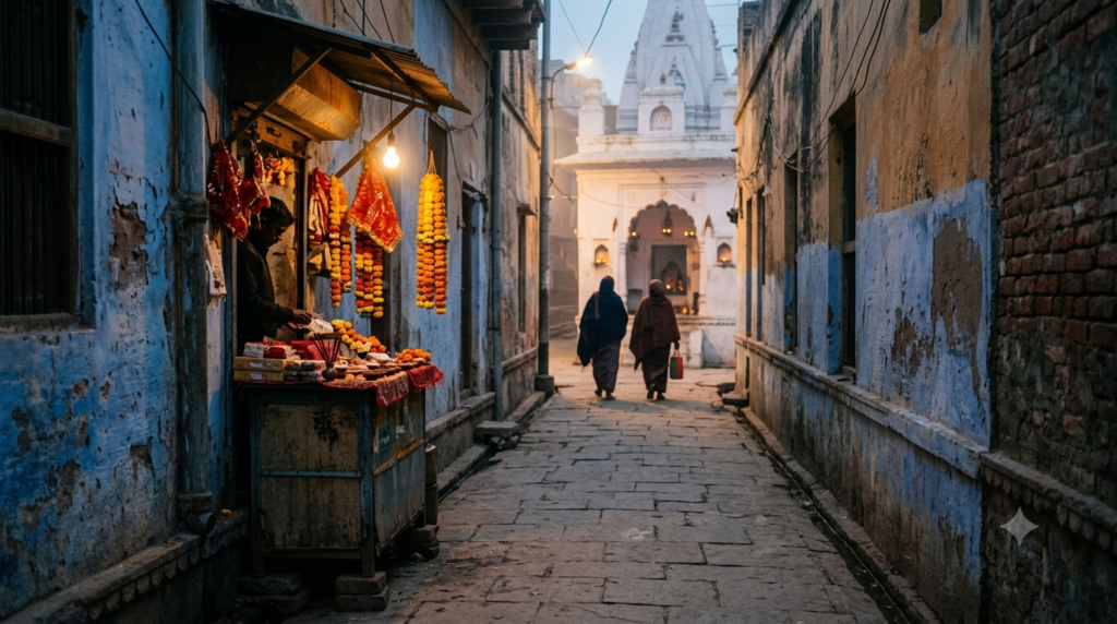 Yogmaya Temple Darshan Timings: devotees walking to the Mehrauli shrine lane at dawn for the early morning aarti