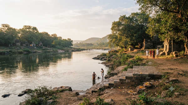 Bichale Raghavendra Swamy Temple riverside pilgrimage setting near Mantralayam