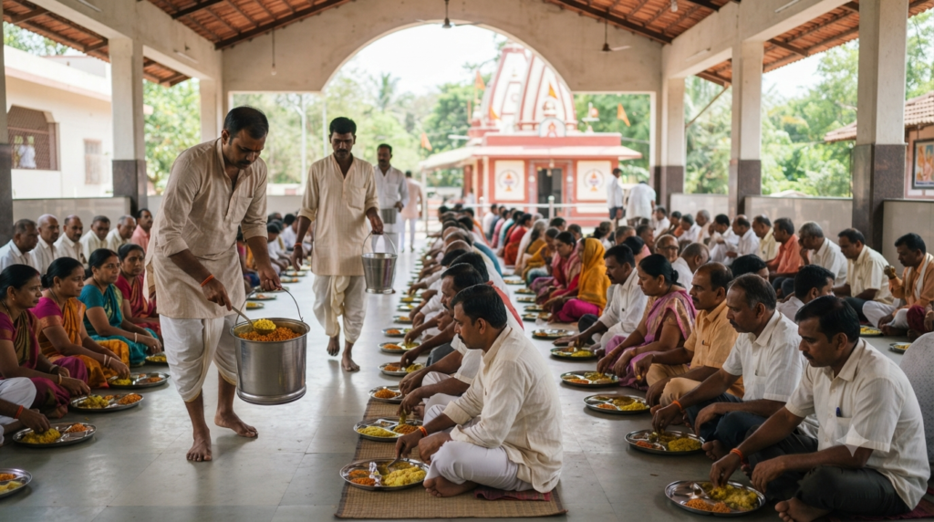 Ganpatipule Temple Khichdi Prasad with khichdi and bundi served to devotees