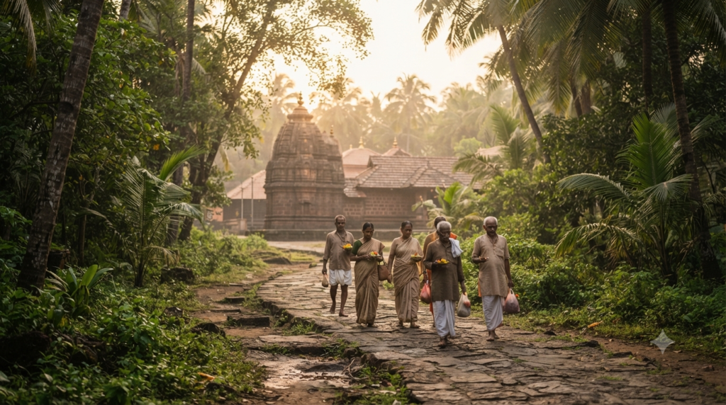 Ganpatipule Temple Timings with pilgrims arriving for morning darshan