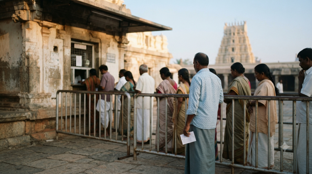 Srikalahasti Temple Abhishekam booking queue and official seva counter concept