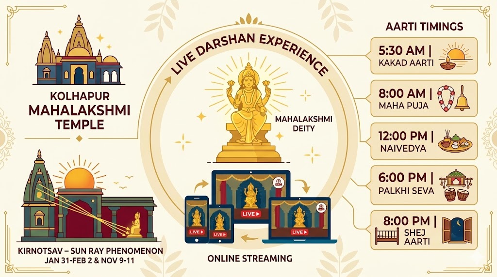 Kolhapur Mahalakshmi live darshan today online temple timings guide