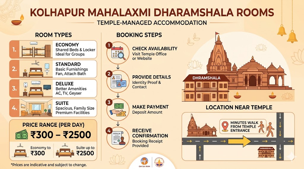 Kolhapur Mahalaxmi Dharamshala Rooms booking and price guide