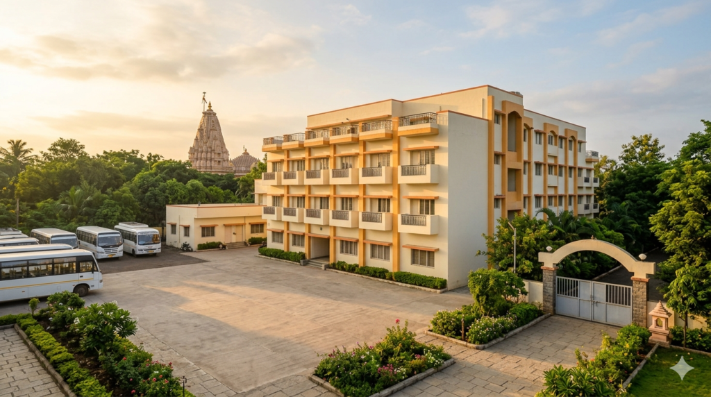 Shegaon Bhakta Niwas devotee accommodation building near Gajanan Maharaj temple