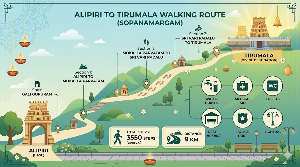 Alipiri to Tirumala steps distance infographic guide
