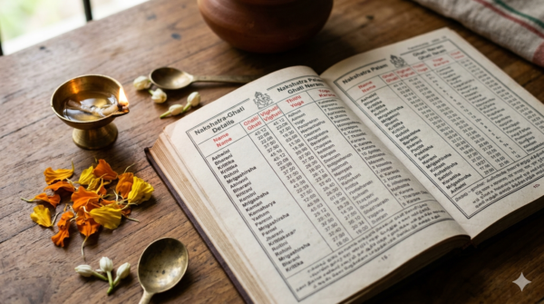 Varjyam Kalam nakshatra timings shown in an open Hindu panchang almanac