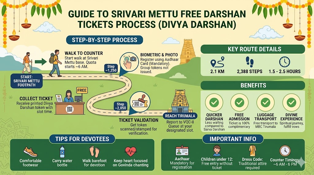 Srivari Mettu free darshan tickets infographic