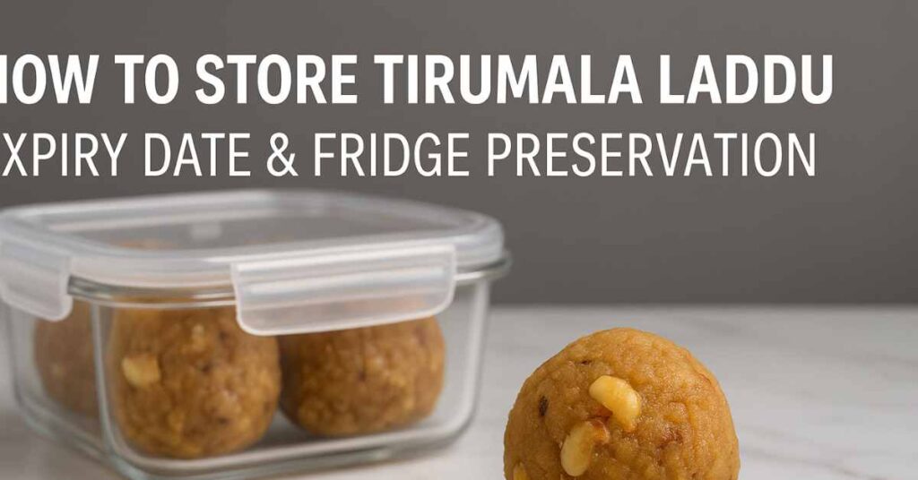 Tirumala Laddu stored in an airtight glass container showing proper storage and fridge preservation method