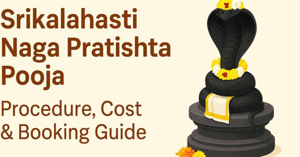 Srikalahasti Naga Pratishta Pooja ritual illustration with decorated Naga idol