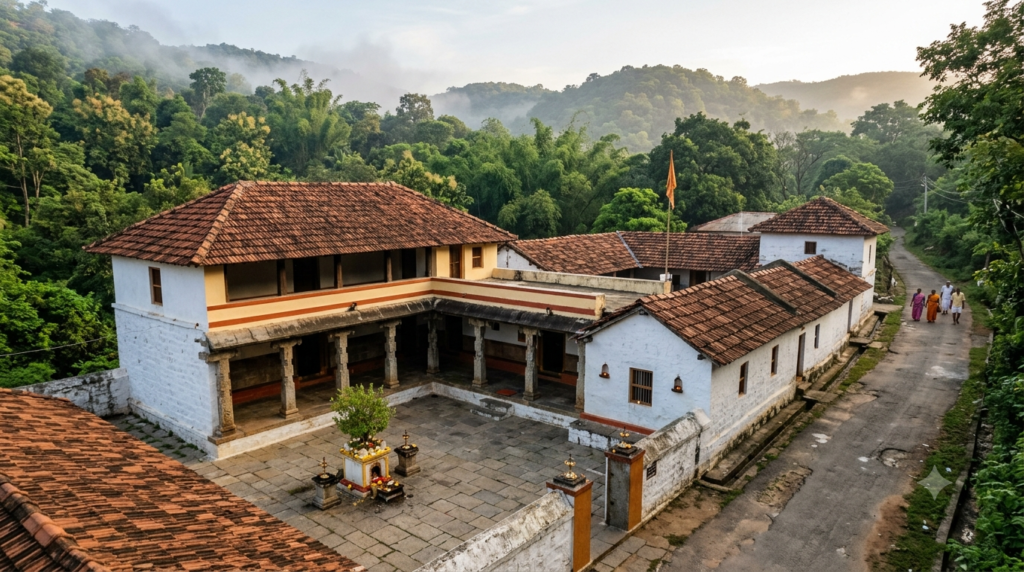 Sringeri Mutt Tirumala accommodation building with traditional South Indian architecture near temple