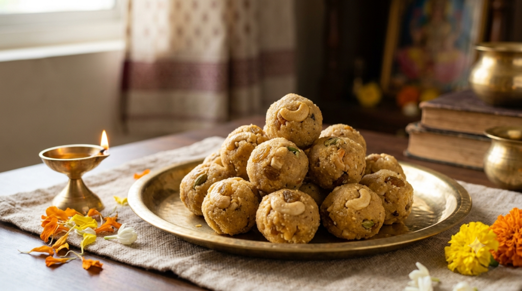 Tirumala laddu in Chennai guide with traditional laddu prasadam on a brass plate