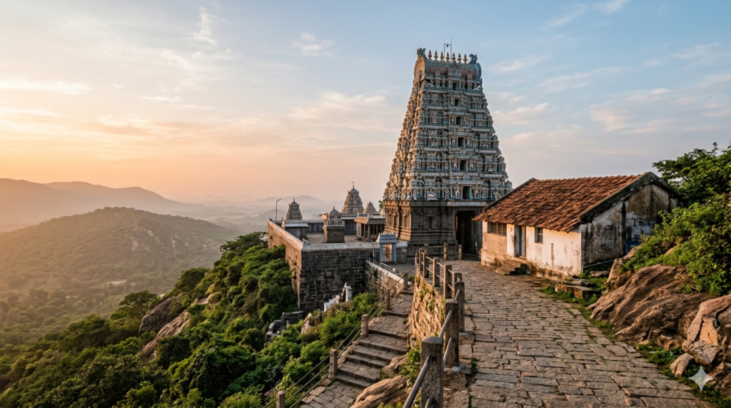 Tiruttani temple tonsure hall near the Murugan shrine on Thanigai hill