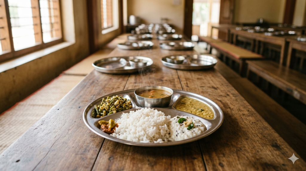 Bhadrachalam Temple Annadanam free meal thali served at the Nitya Annadana Satram