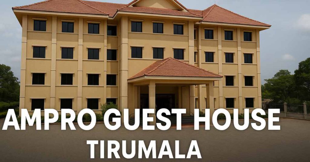 AMPRO Guest House Tirumala building front view with tiled roof and entrance