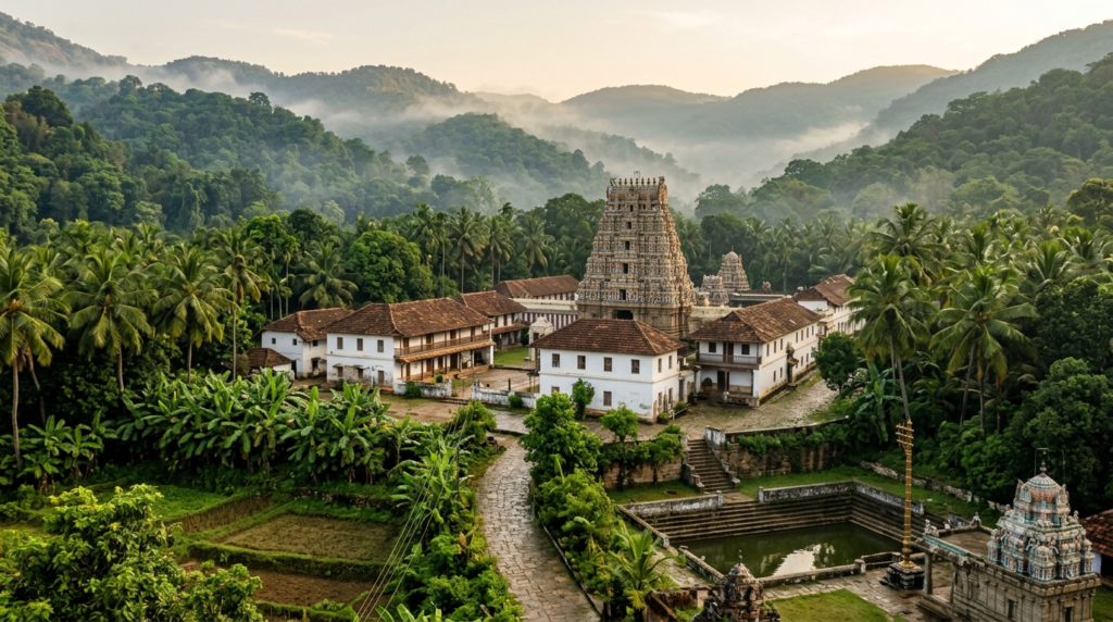 Sri Siddheswari Peetam rooms and temple campus at Courtallam, Tamil Nadu