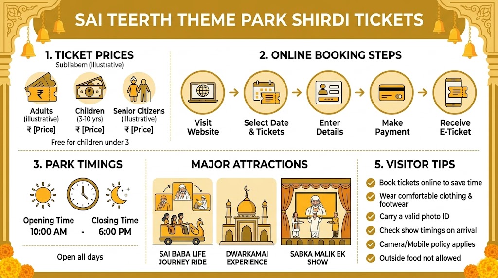 Sai Teerth Theme Park Shirdi tickets booking and price guide infographic