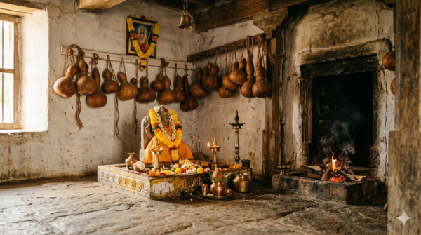 Sorakayala Swamy Temple Narayanavanam shrine with hanging bottle gourd offerings