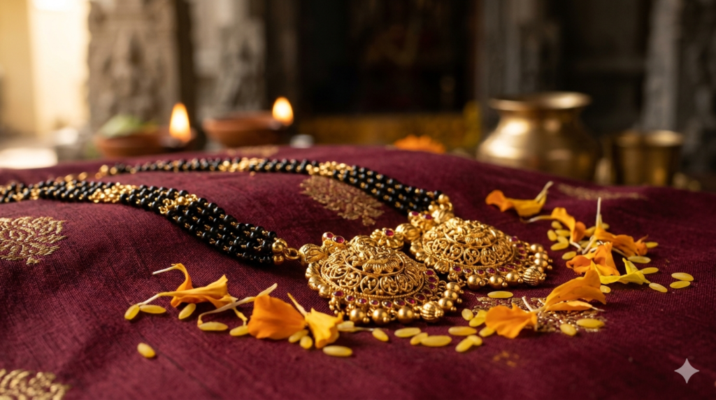TTD mangalsutra for marriage, a blessed gold thali with black beads at Tirumala