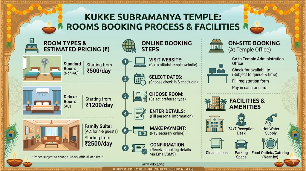 Kukke Subramanya temple rooms booking infographic