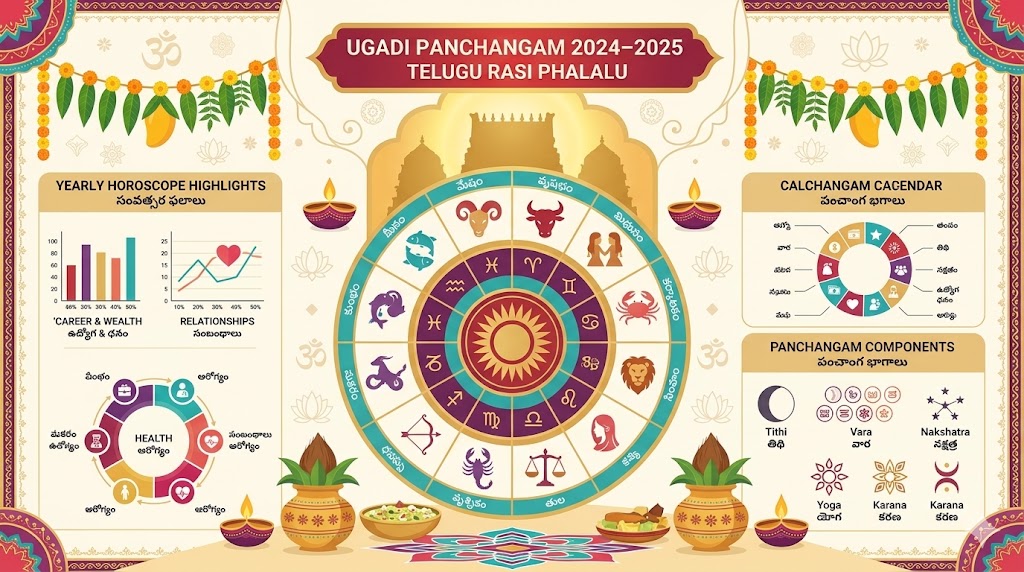 Ugadi Panchangam 2024 to 2025 Telugu Rasi Phalalu infographic