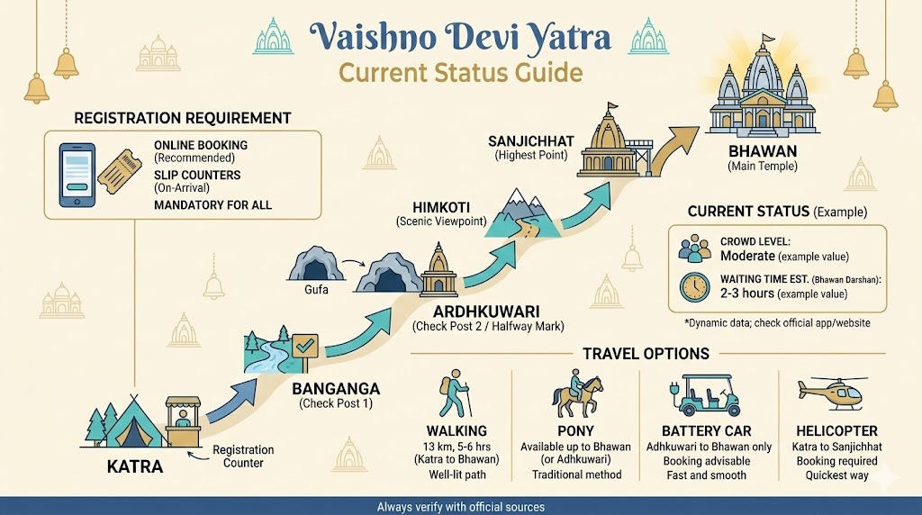 Vaishno Devi Yatra current status crowd waiting time infographic