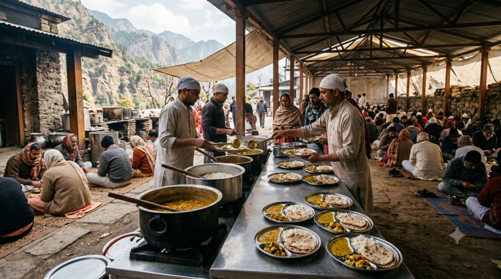 Gulshan Kumar langar free vegetarian food service near Banganga on the Vaishno Devi pilgrimage route