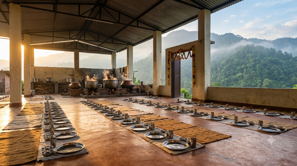 Gulshan Kumar Langar free food hall at Banganga on the Vaishno Devi trek route