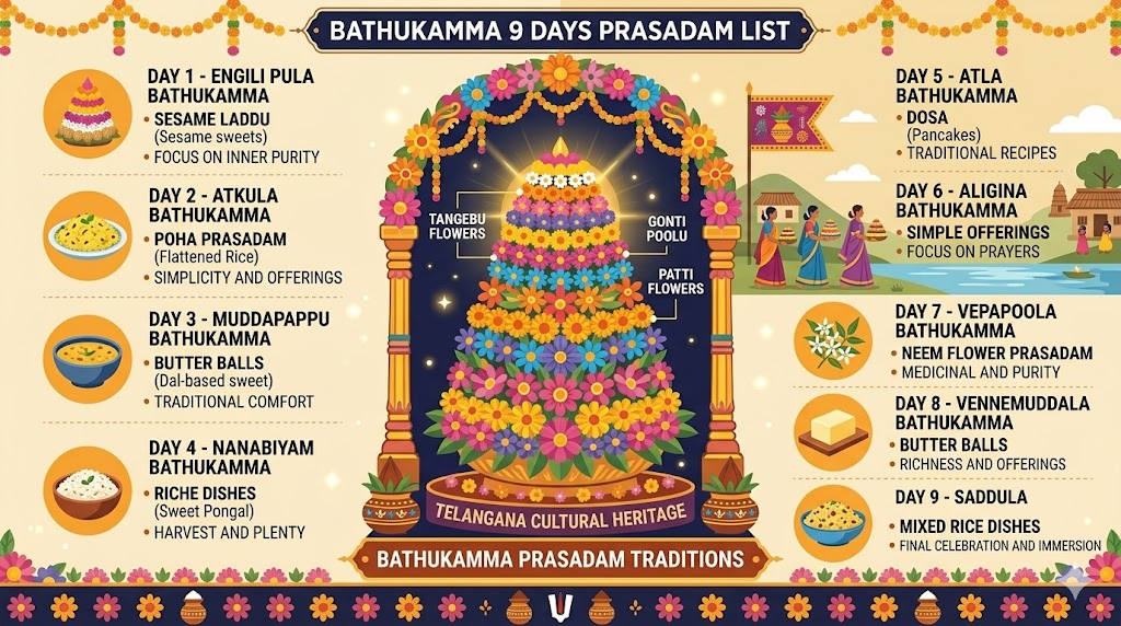 Bathukamma festival prasadam list 9 days recipes