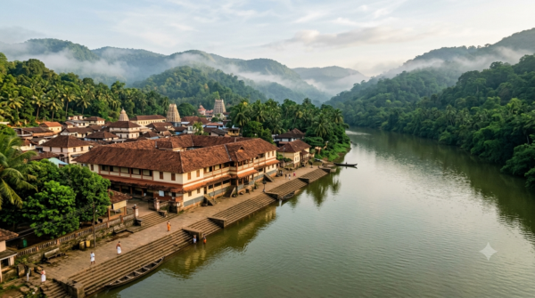 Dharmasthala hair offering precinct beside the Nethravati River in Karnataka