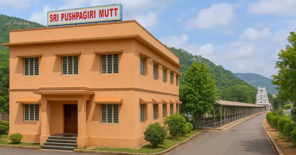 Pushpagiri Mutt Tirumala building with temple pathway and greenery