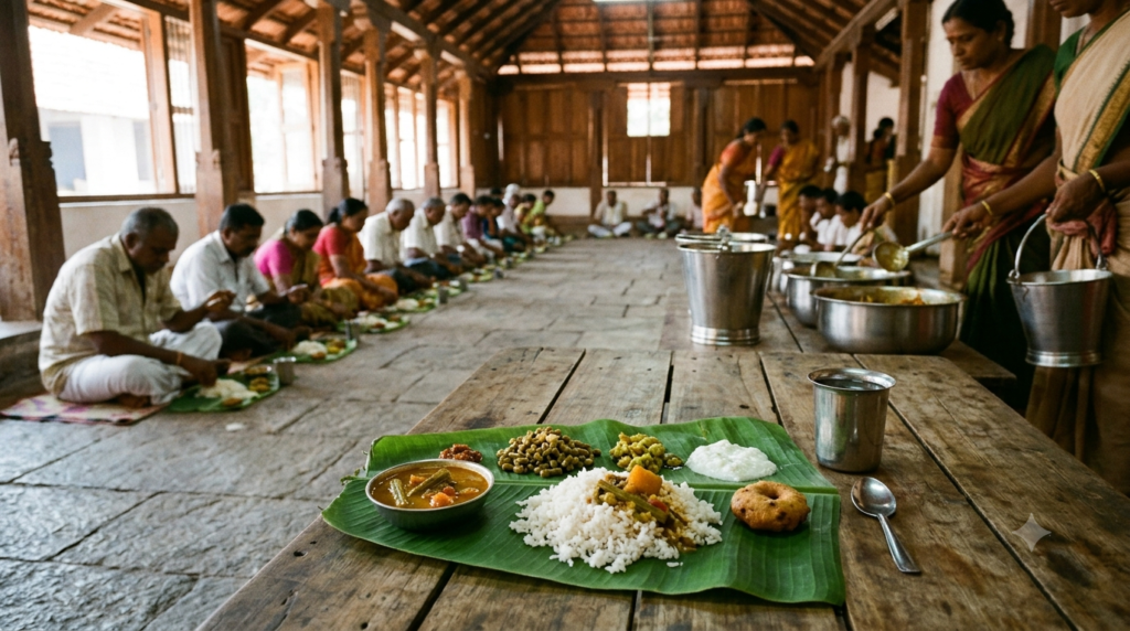 Dharmasthala temple prasadam free annadana meal served to pilgrims