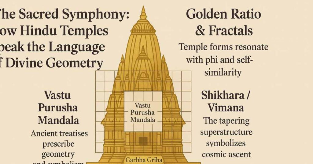 Illustration of a Hindu temple showing sacred geometry and Vastu Purusha Mandala alignment