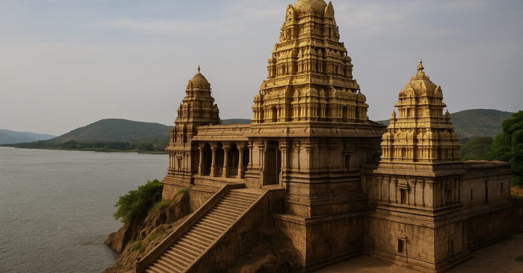 Vedadri Narasimha Temple on the banks of Krishna River in Andhra Pradesh – sacred Vaishnava temple and architectural marvel.